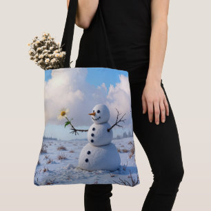 Bolso De Tela Muñeco de nieve sosteniendo una margarita blanca