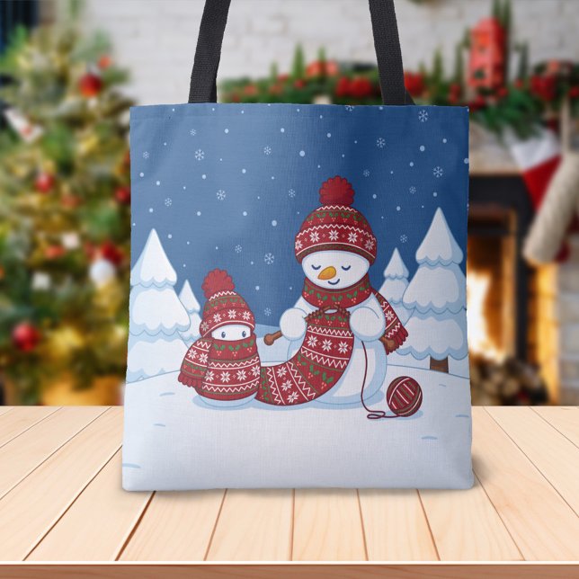Bolso De Tela Muñeco de nieve tejiendo bufanda de Navidad (Subido por el creador)