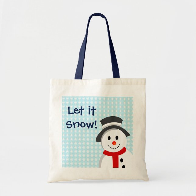 Bolso De Tela Muñeco de nieve y copos de nieve (Frente)