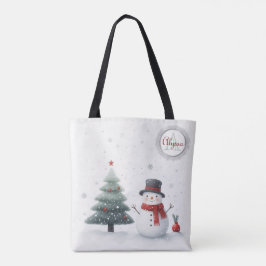 Bolso De Tela Muñeco de nieve y siempreviva