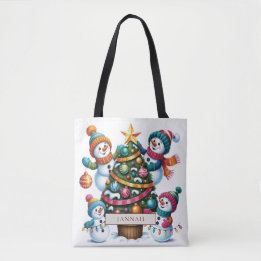 Bolso De Tela Muñecos de nieve decorando árbol de Navidad nombre