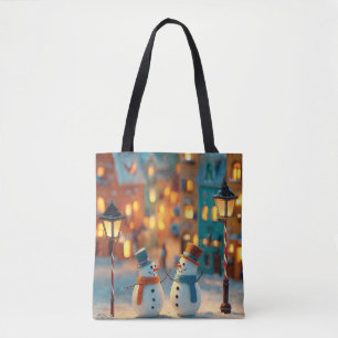 Bolso De Tela Muñecos de nieve en un pueblo mágico y colorido de