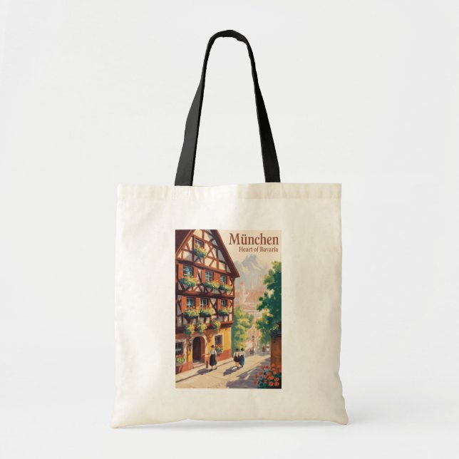 Bolso De Tela Munich Germany Bavaria Illustration Travel Art (Frente)