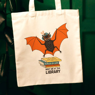 Bolso De Tela Murciélago Lector   Bibliotecaria Caprichosa con L
