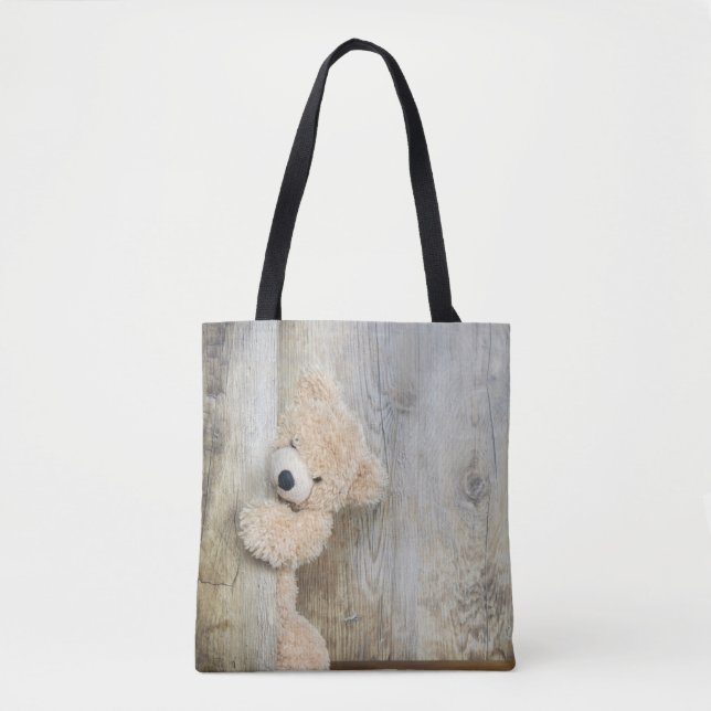 Bolso De Tela Muro De Madera Rústica De Oso Cutáneo Con Oso (Anverso)