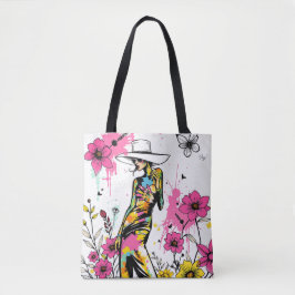 Bolso De Tela Musa en Flor: Arte Graffiti Riso de Doble Cara