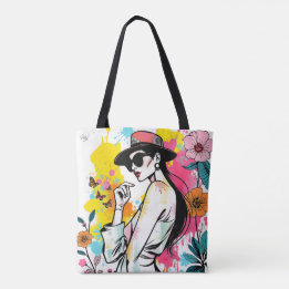 Bolso De Tela Musa en Flor: Arte Graffiti Riso de Doble Cara
