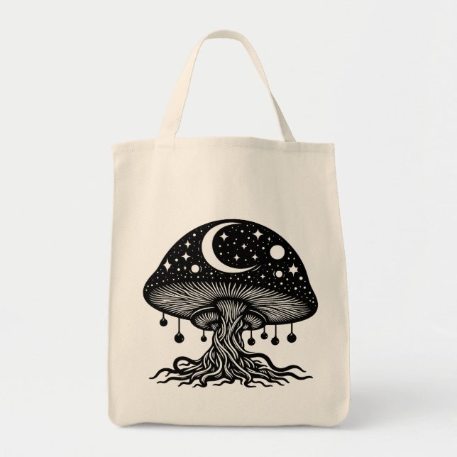 Bolso De Tela Mushroom de la Luna y las Estrellas (Frente)