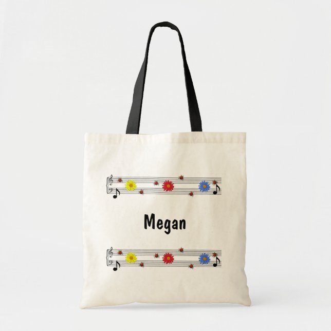 Bolso De Tela Music Notes Custom Name Tote Bag (Frente)