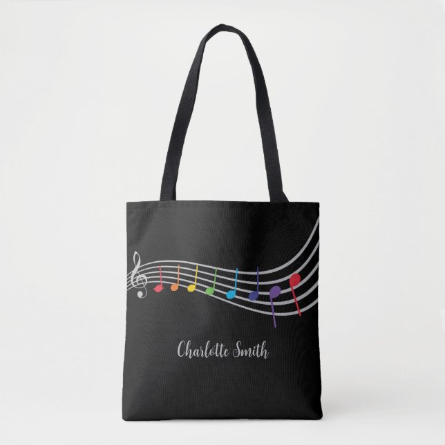 Bolso De Tela Music Teacher Custom Name Music Notes (Anverso)