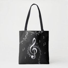 Bolso De Tela Música blanca Climactic G Clef en negro