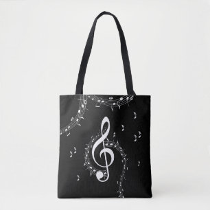 Bolso De Tela Música blanca Climactic G Clef en negro