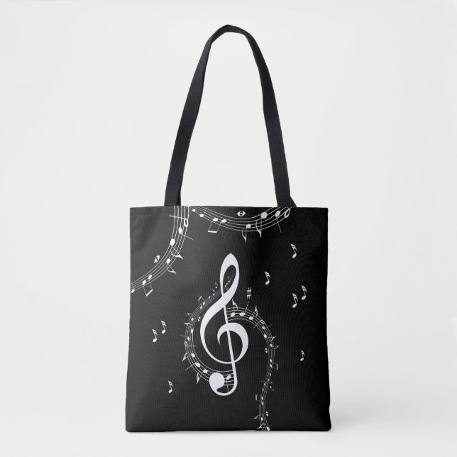 Bolso De Tela Música blanca Climactic G Clef en negro (Anverso)