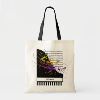 Bolso De Tela Música de acuarela salpicadura piano personalizado