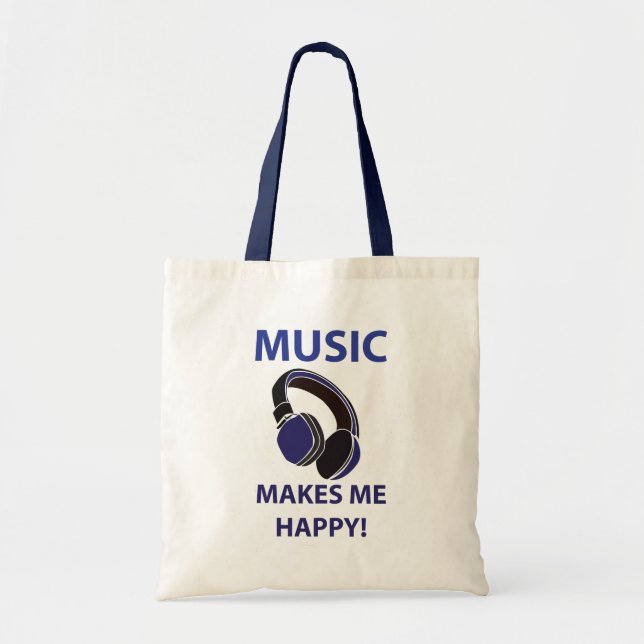 Bolso De Tela Música de audífonos musicales me hace feliz música (Frente)