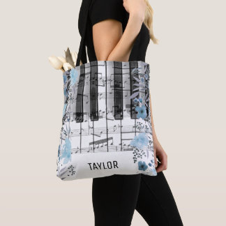 Bolso De Tela música de flores de color azul