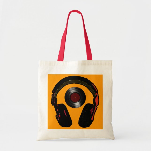 Bolso De Tela música de grabación de vinilo y auriculares dj (Frente)