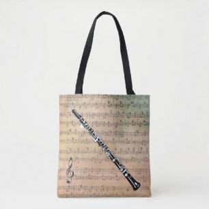 Bolso De Tela Música De Hoja Vintage Con Oboe