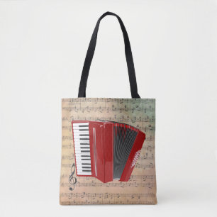 Bolso De Tela Música de hojas de cosecha con acordeón rojo
