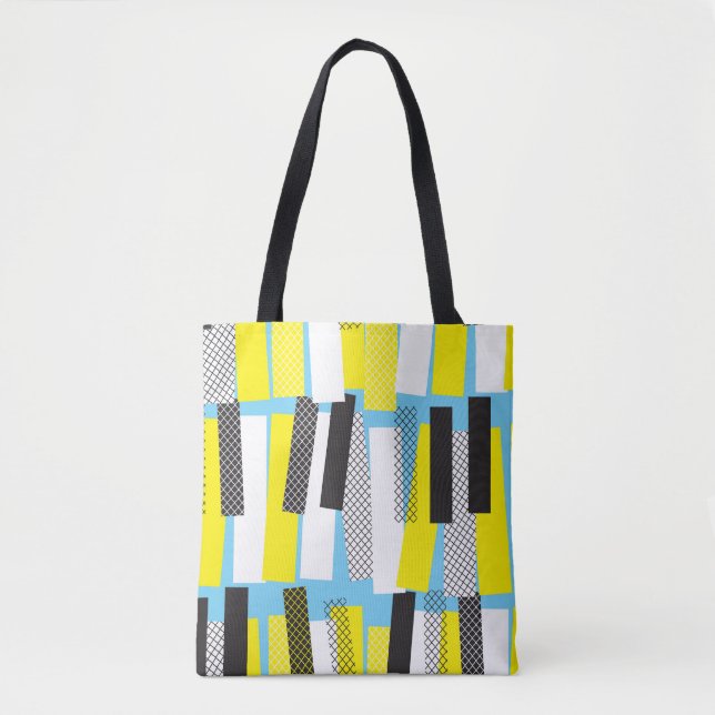 Bolso De Tela Música de jazz, patrón geométrico azul amarillo. (Anverso)