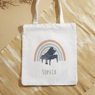 Bolso De Tela Música de piano arcoíris boho con nombre personali