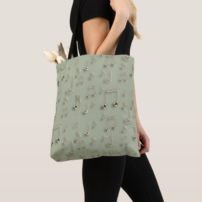 Bolso De Tela música dorada en sage green (Detalle)