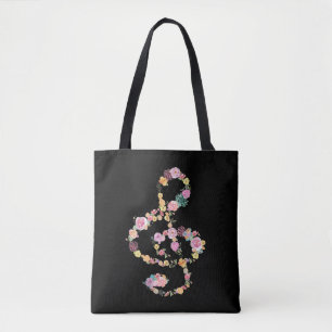 Bolso De Tela música floral romántica temble clef sobre negro