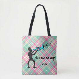 Bolso De Tela Música mashup Música a mis oídos tote rosa y verde