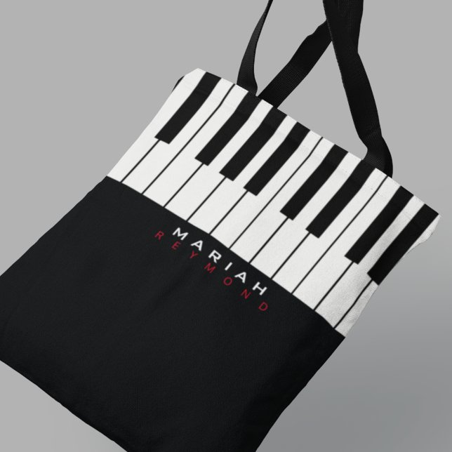 Bolso De Tela Música moderna de piano en tote con el nombre (let the music play)