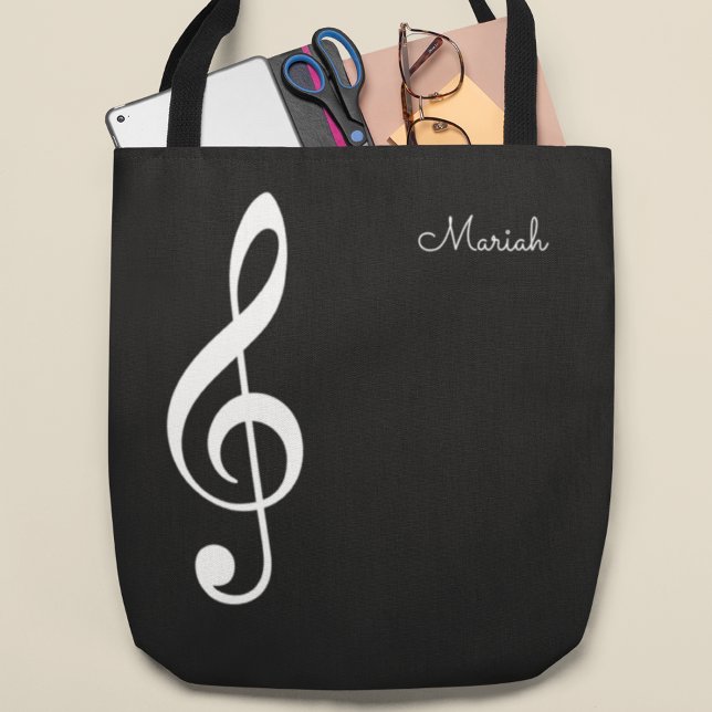 Bolso De Tela música moderna treble clef sobre negro (Subido por el creador)