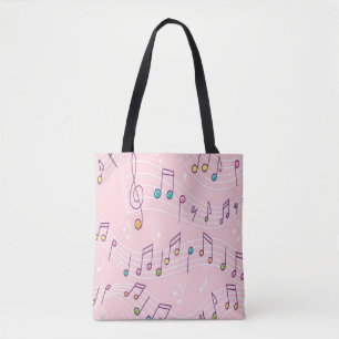 Bolso De Tela Música musical de color rosa con notas musicales