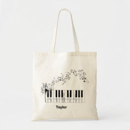 Bolso De Tela música piano floral nombre tote bag