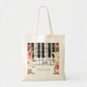 Bolso De Tela música piano flores decoración