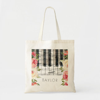 Bolso De Tela música piano flores decoración