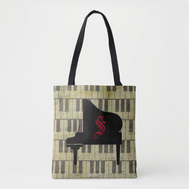 Bolso De Tela Música Tema Piano Libro Tote Bag Music Note (Anverso)