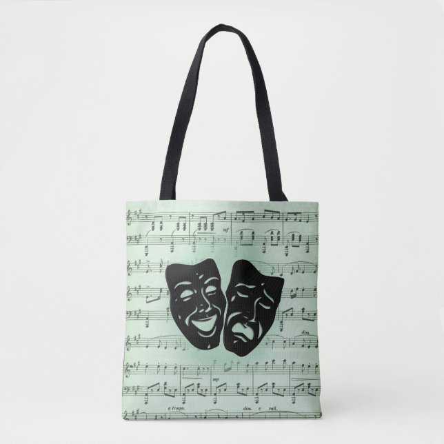 Bolso De Tela Música verde y máscaras griegas de teatro (Anverso)