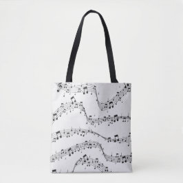 Bolso De Tela musical de notas musicales en blanco y negro