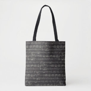 Bolso De Tela Músico de patrón de notas de música negra vintage
