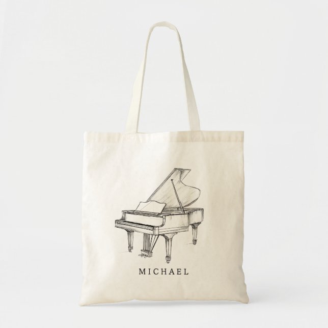 Bolso De Tela Músico de piano de línea moderna de dibujo (Frente)
