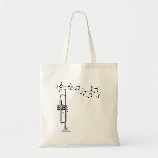 Bolso De Tela Músico Trumpet con notas musicales (Frente)