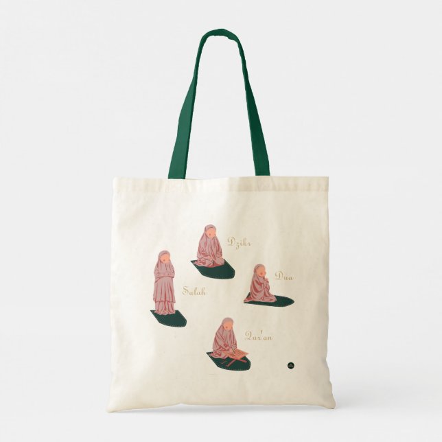 Bolso De Tela Muslimah Salah, Dzikr, Dua, Corán (Reverso)