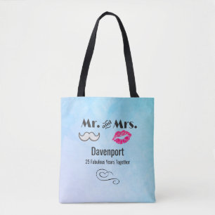 Bolso De Tela Mustache & Lips Mr. y la Sra. - Aniversario