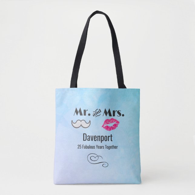 Bolso De Tela Mustache & Lips Mr. y la Sra. - Aniversario (Anverso)