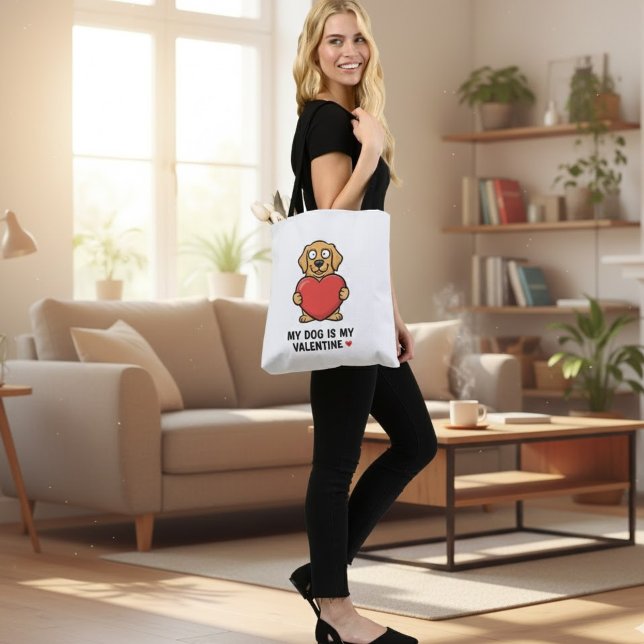 Bolso De Tela My Dog Is My Valentine | Cute Unisex Dog Lover Shi (Subido por el creador)