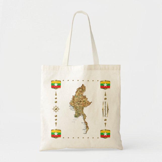 Bolso De Tela Myanmar Map + Flags Bag (Frente)