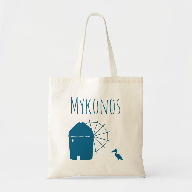 Bolso De Tela Mykonos, Grecia: Aves de viento icónico y pelícano (Frente)