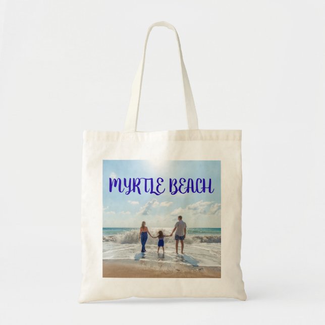 Bolso De Tela Myrtle Beach Souvenir Sand y Surf con la familia (Frente)