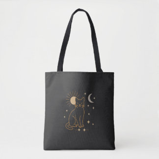 Bolso De Tela Mystic Cat Tote Bag- Minimalist Celestial Line Ar