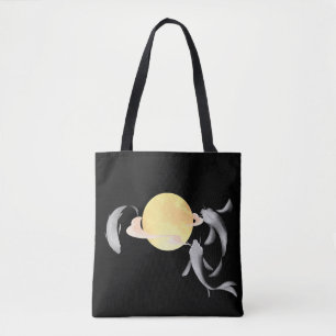 Bolso De Tela Mystic Koi & Luna Dorada – Zen Japonés Elegante