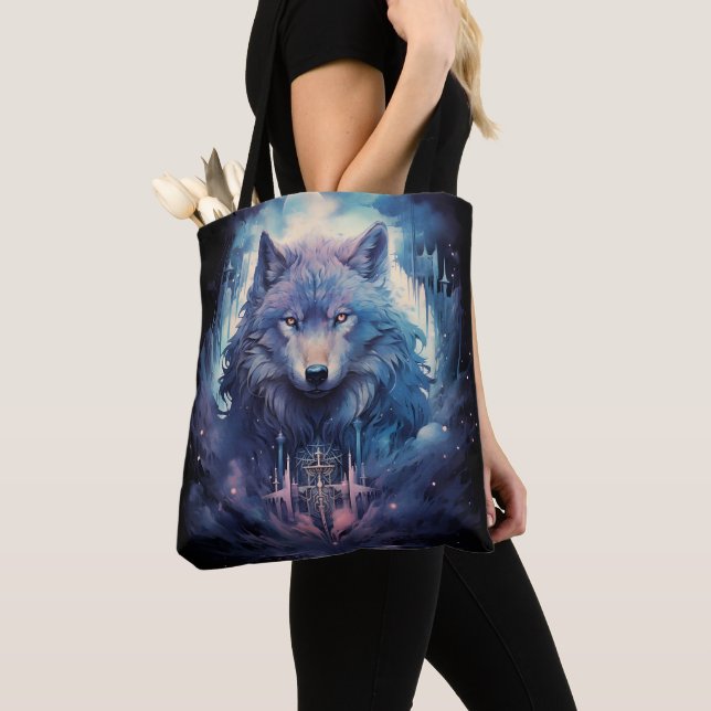 Bolso De Tela Mystic Moon Wolf Guardian (Detalle)